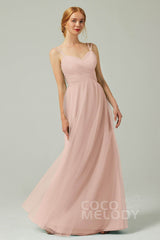 A-Line Floor Length Tulle Bridesmaid Dress CB0325