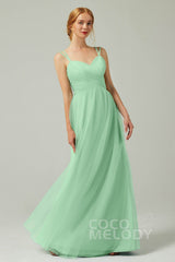 A-Line Floor Length Tulle Bridesmaid Dress CB0325