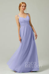 A-Line Floor Length Tulle Bridesmaid Dress CB0325