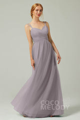 A-Line Floor Length Tulle Bridesmaid Dress CB0325