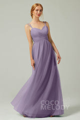 A-Line Floor Length Tulle Bridesmaid Dress CB0325