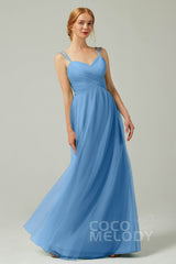 A-Line Floor Length Tulle Bridesmaid Dress CB0325