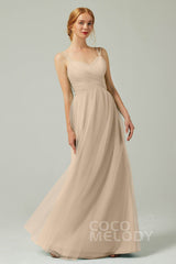 A-Line Floor Length Tulle Bridesmaid Dress CB0325