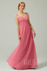 A-Line Floor Length Tulle Bridesmaid Dress CB0325