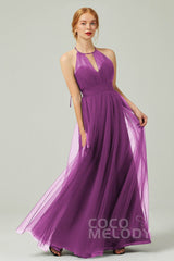 A-Line Floor Length Tulle Bridesmaid Dress CB0334PS