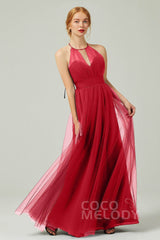 A-Line Floor Length Tulle Bridesmaid Dress CB0334PS