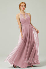 A-Line Floor Length Tulle Bridesmaid Dress CB0334PS