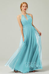 A-Line Floor Length Tulle Bridesmaid Dress CB0334PS