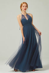 A-Line Floor Length Tulle Bridesmaid Dress CB0334PS