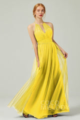 A-Line Floor Length Tulle Bridesmaid Dress CB0334PS