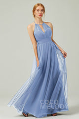 A-Line Floor Length Tulle Bridesmaid Dress CB0334PS