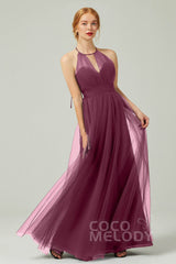 A-Line Floor Length Tulle Bridesmaid Dress CB0334PS