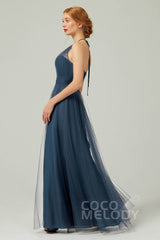 A-Line Floor Length Tulle Bridesmaid Dress CB0334PS