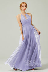 A-Line Floor Length Tulle Bridesmaid Dress CB0334PS