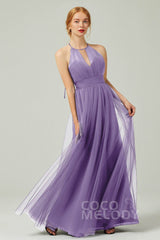 A-Line Floor Length Tulle Bridesmaid Dress CB0334PS