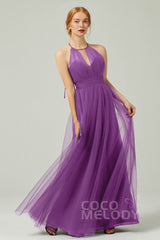 A-Line Floor Length Tulle Bridesmaid Dress CB0334PS