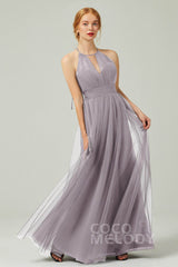 A-Line Floor Length Tulle Bridesmaid Dress CB0334PS
