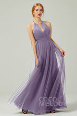 A-Line Floor Length Tulle Bridesmaid Dress CB0334PS