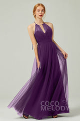 A-Line Floor Length Tulle Bridesmaid Dress CB0334PS