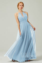 A-Line Floor Length Tulle Bridesmaid Dress CB0334PS