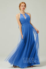 A-Line Floor Length Tulle Bridesmaid Dress CB0334PS
