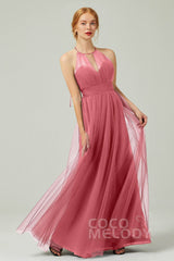 A-Line Floor Length Tulle Bridesmaid Dress CB0334PS