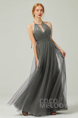 A-Line Floor Length Tulle Bridesmaid Dress CB0334PS