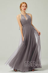 A-Line Floor Length Tulle Bridesmaid Dress CB0334PS