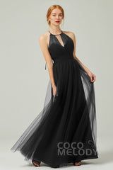 A-Line Floor Length Tulle Bridesmaid Dress CB0334PS