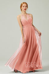 A-Line Floor Length Tulle Bridesmaid Dress CB0334PS
