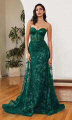Glitter Print Strapless Sheer-Corset Prom Dress CB046