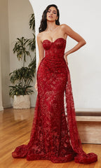 Glitter Print Strapless Sheer-Corset Prom Dress CB046
