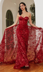 Glitter Print Strapless Sheer-Corset Prom Dress CB046