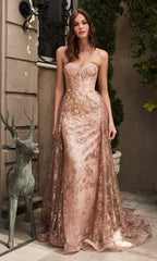 Glitter Print Strapless Sheer-Corset Prom Dress CB046