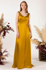 Sheath Sweep Luxe Satin Bridesmaid Dress Formal Dresses CB0496
