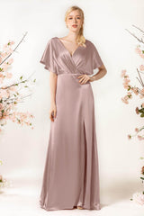 Sheath Sweep Luxe Satin Bridesmaid Dress Formal Dresses CB0505