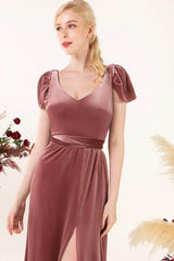 Sheath-Column Floor Length Velvet Bridesmaid Dress Formal Dresses CB0528