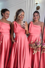 A-Line Pink Bridesmaid Dress with Bowknot and Pockets CB0807