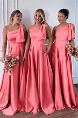 A-Line Pink Bridesmaid Dress with Bowknot and Pockets CB0807