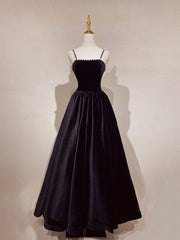 Simple black long prom dress, black evening dress