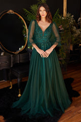 Cinderella Divine CD0182 Long Sleeve Mother of the Bride Long Tulle Dress