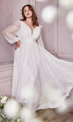 Long White Chiffon Formal Dress with Long Sleeves