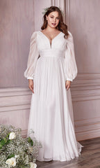 Long White Chiffon Formal Dress with Long Sleeves