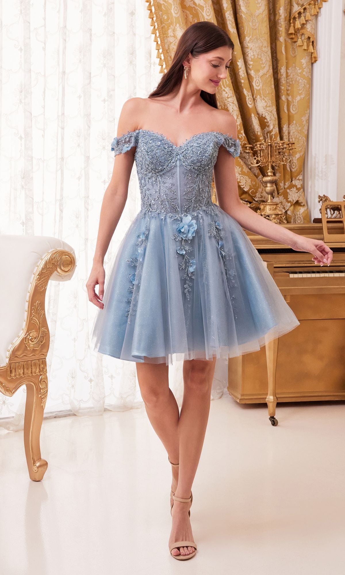 Off-Shoulder Short Floral Homecoming Dress CD0194