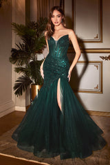 Cinderella Divine CD0214 Long Sequin Strapless Mermaid Dress