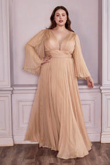Cinderella Divine CD242C Plus Size Long Formal A Line Prom Dress