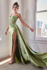 Cinderella Divine CD868 Long Formal Spaghetti Strap Fitted Prom Dress