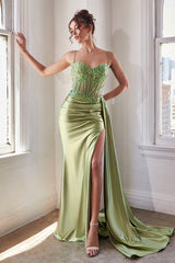 Cinderella Divine CD868 Long Formal Spaghetti Strap Fitted Prom Dress
