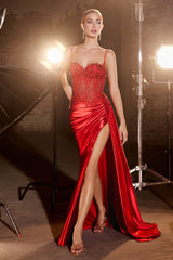 Cinderella Divine CD868 Long Formal Spaghetti Strap Fitted Prom Dress