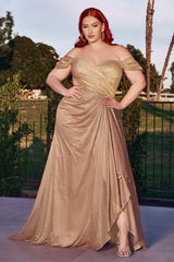 Cinderella Divine CD878 Off Shoulder Long Formal Dress